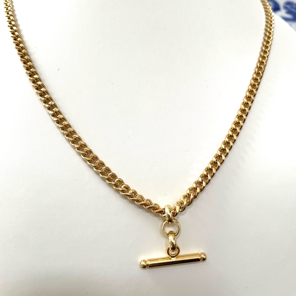 Gold T Bar Curb Link Chain Necklace - Picture 3 of 4